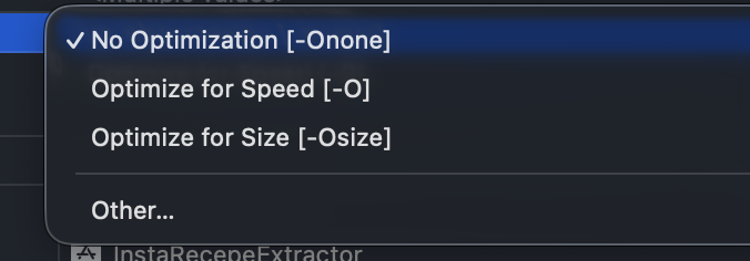 Options d'optimisation Xcode